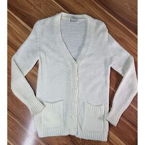 Vintage Cardigan Sweater Bee BANFF LTD. Cream Granny Core Chunky Knit Off White